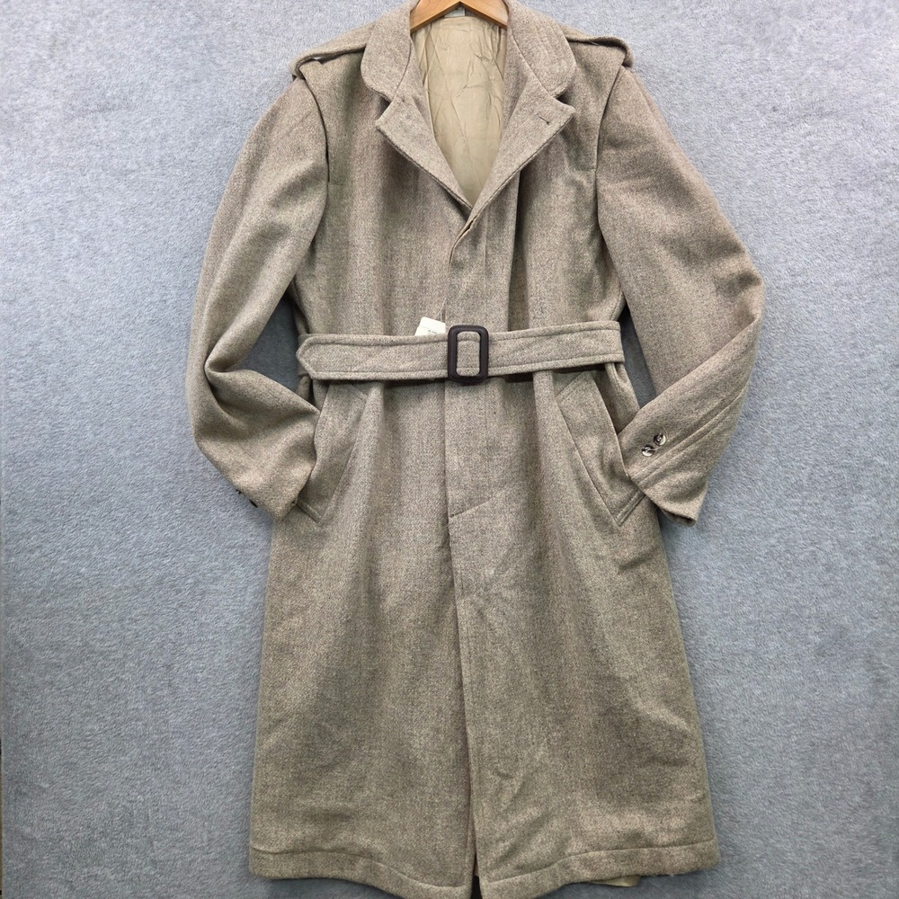 NWT 80s VINTAGE Heritage Deadstock Belted Trench Overcoat Wool Blend Mens 40 Tan